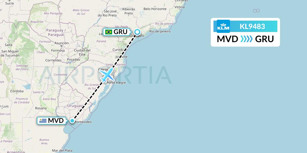 KL9483 KLM Flight Map: Montevideo to Sao Paulo