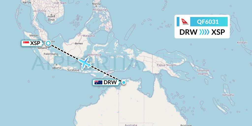 QF6031 Qantas Flight Map: Darwin to Seletar