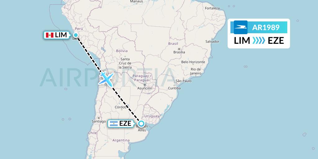 AR1989 Aerolineas Argentinas Flight Map: Lima to Buenos Aires