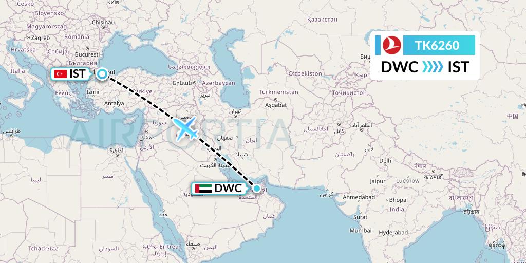 TK6260 Turkish Airlines Flight Map: Dubai to Istanbul