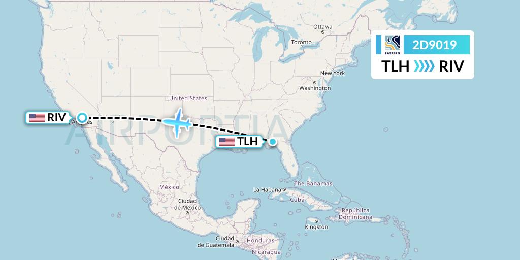 2D9019 Dynamic Airways Flight Map: Tallahassee to Riverside