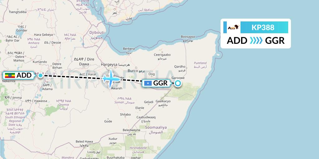 KP388 ASKY Flight Map: Addis Ababa to Garoe