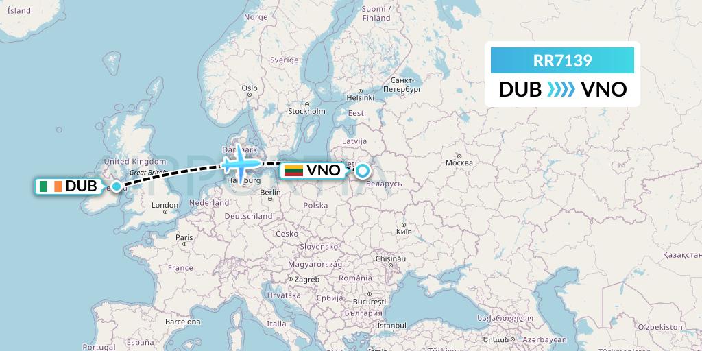 RR7139 Royal Air Force Flight Map: Dublin to Vilnius