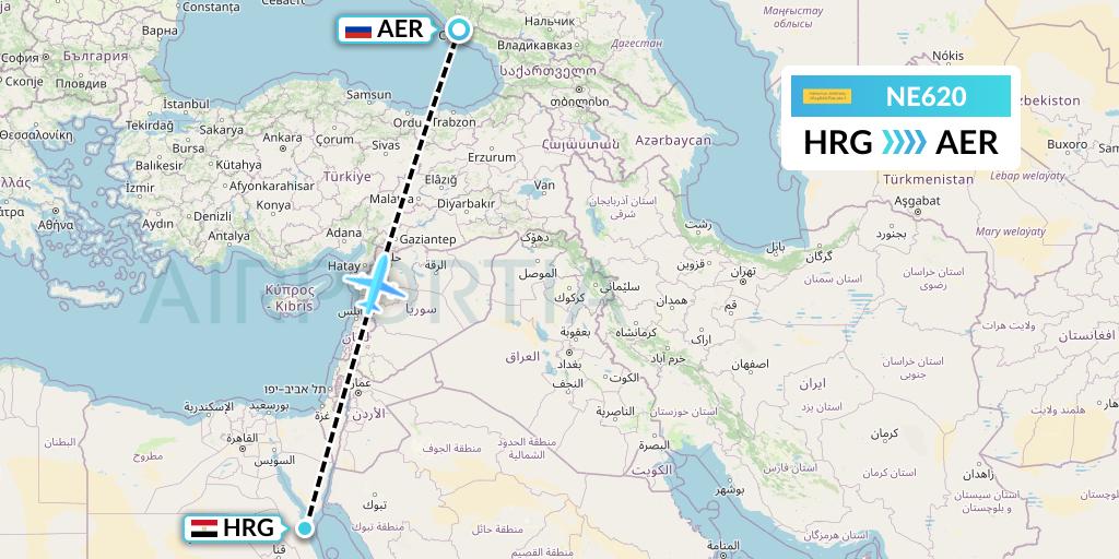 NE620 Nesma Airlines Flight Map: Hurghada to Sochi