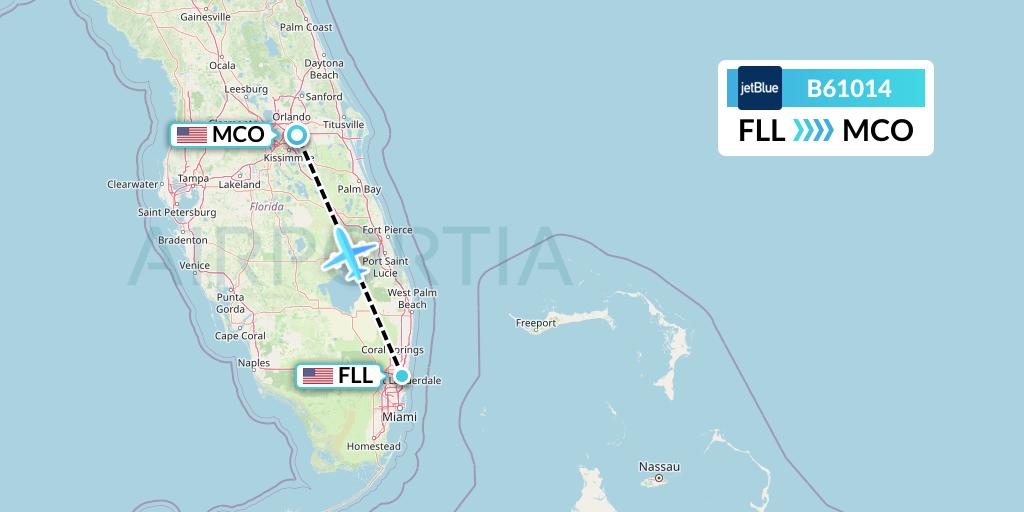 B61014 JetBlue Airways Flight Map: Fort Lauderdale to Orlando