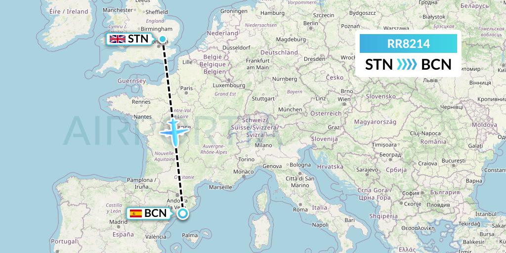 RR8214 Royal Air Force Flight Map: London to Barcelona