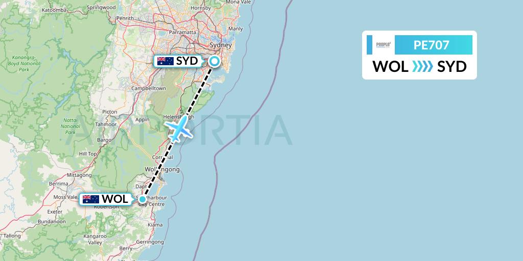PE707 People's Viennaline Flight Map: Australia to Sydney
