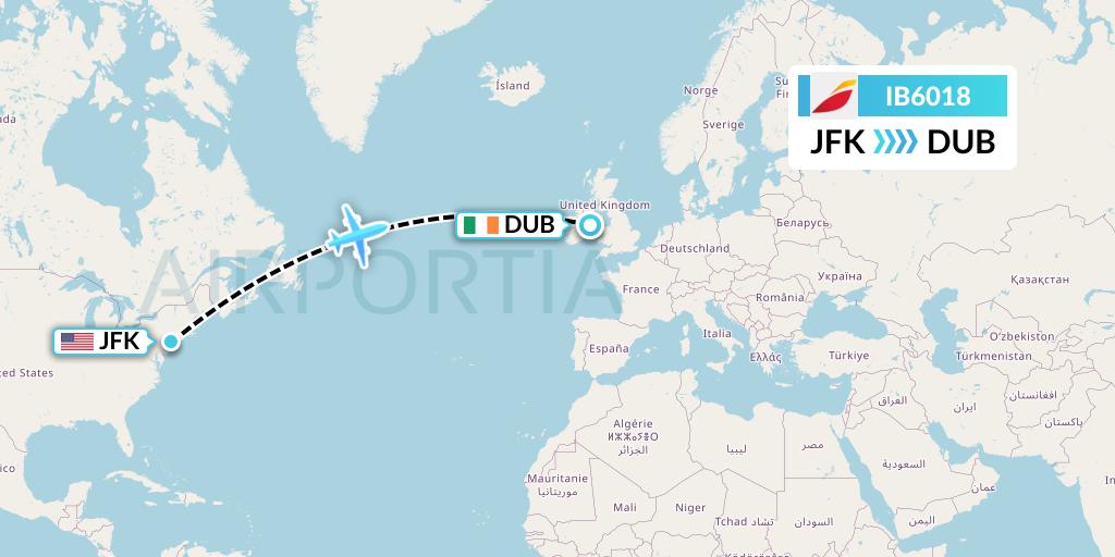 IB6018 Iberia Flight Map: New York to Dublin