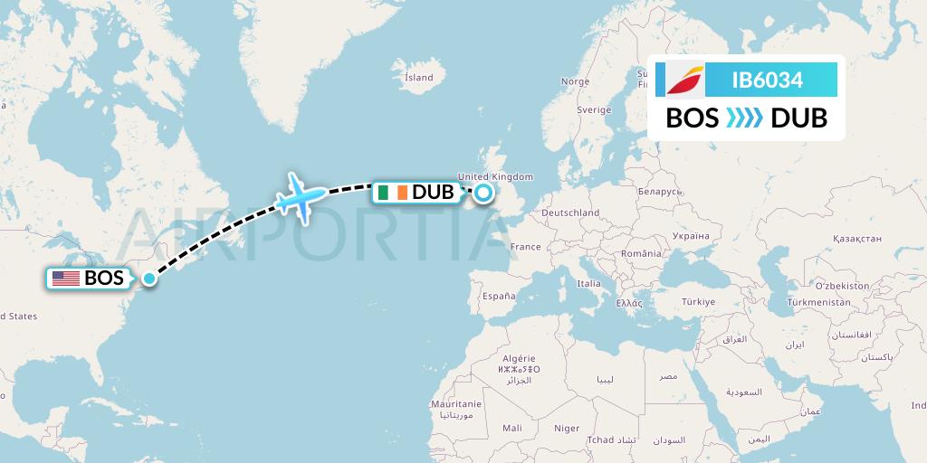IB6034 Iberia Flight Map: Boston to Dublin