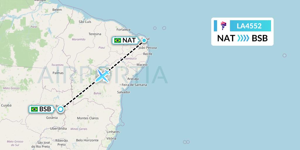LA4552 LAN Airlines Flight Map: Natal to Brasilia