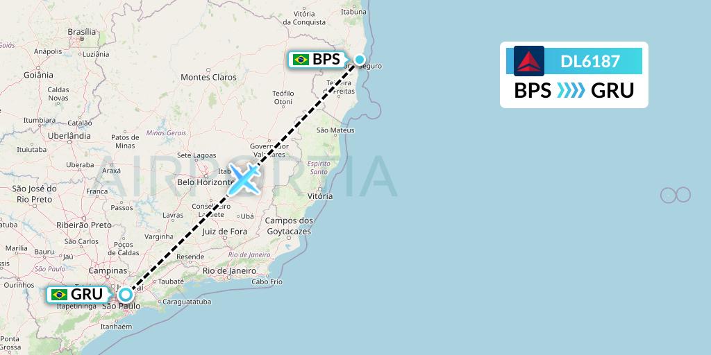DL6187 Delta Air Lines Flight Map: Porto Seguro to Sao Paulo