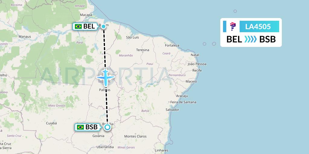 LA4505 LAN Airlines Flight Map: Belem to Brasilia