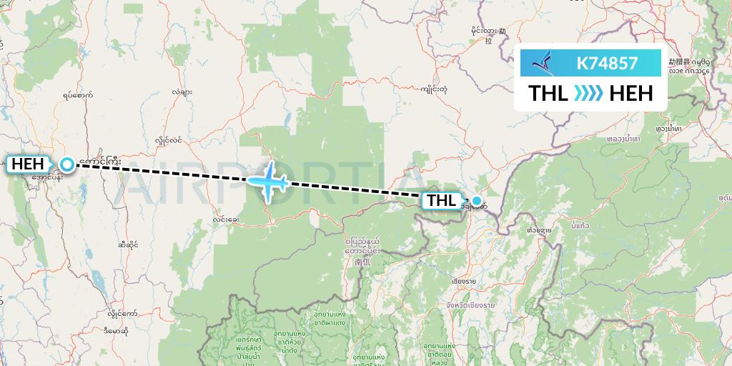 K74857 Air KBZ Flight Map: Tachilek to Heho