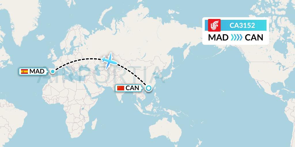 CA3152 Air China Flight Map: Madrid to Guangzhou