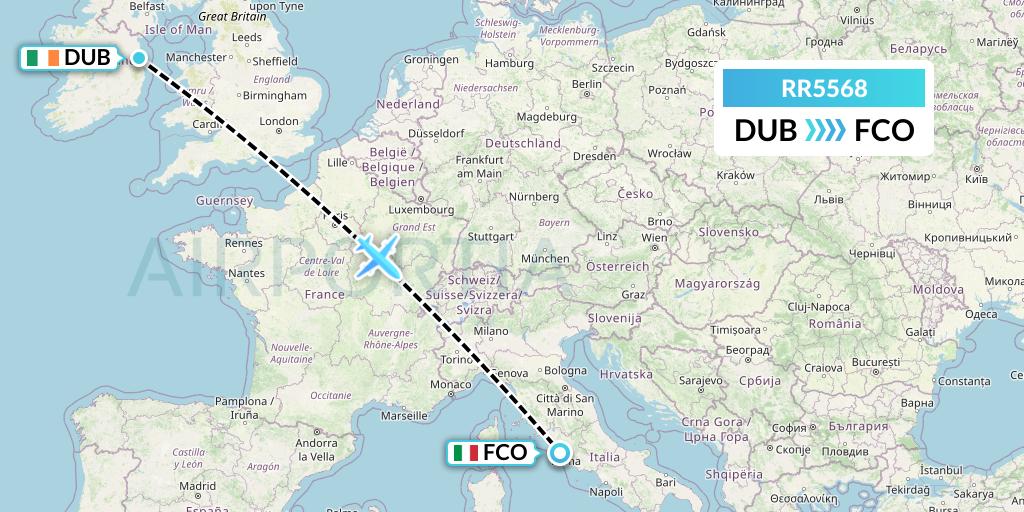 RR5568 Royal Air Force Flight Map: Dublin to Rome