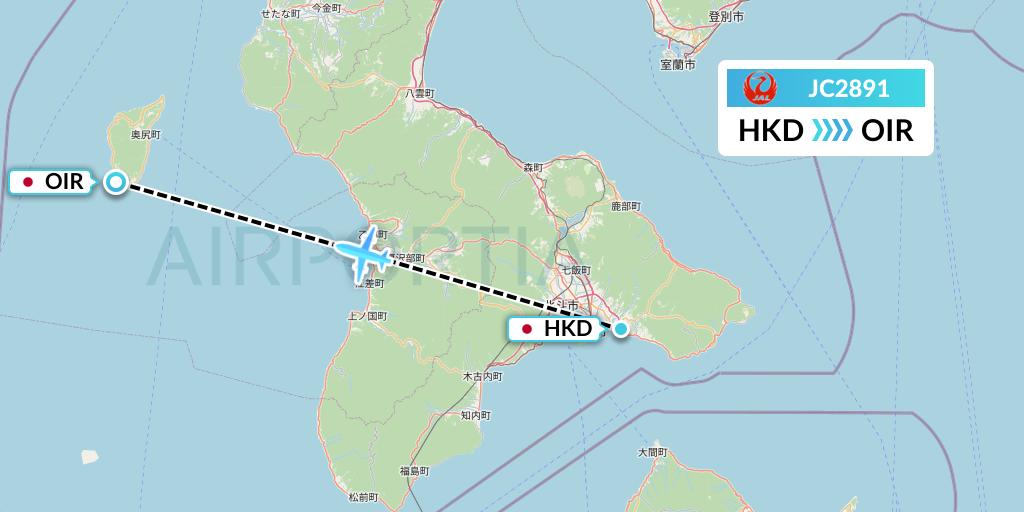JC2891 Japan Air Commuter Flight Map: Hakodate to Japan