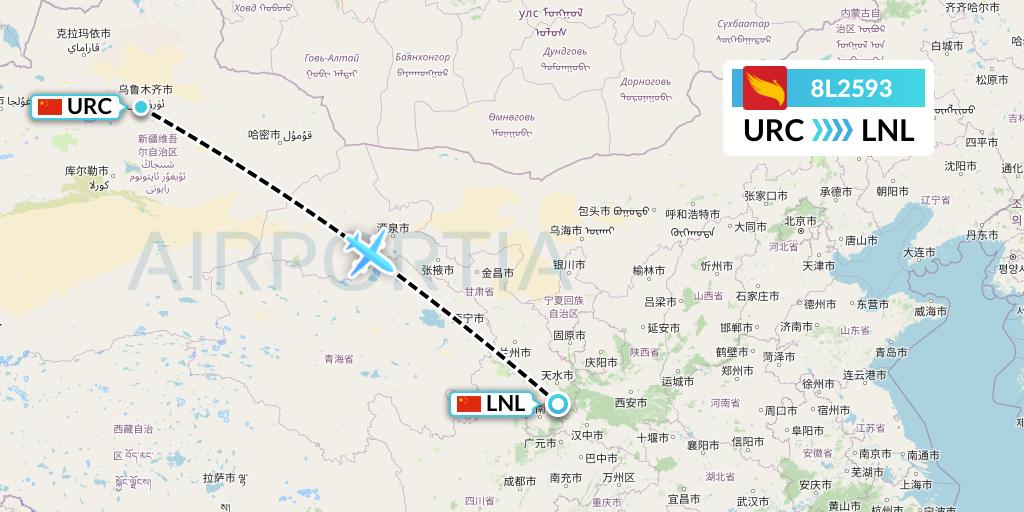 8L2593 Lucky Air Flight Map: Urumqi to Tianshui