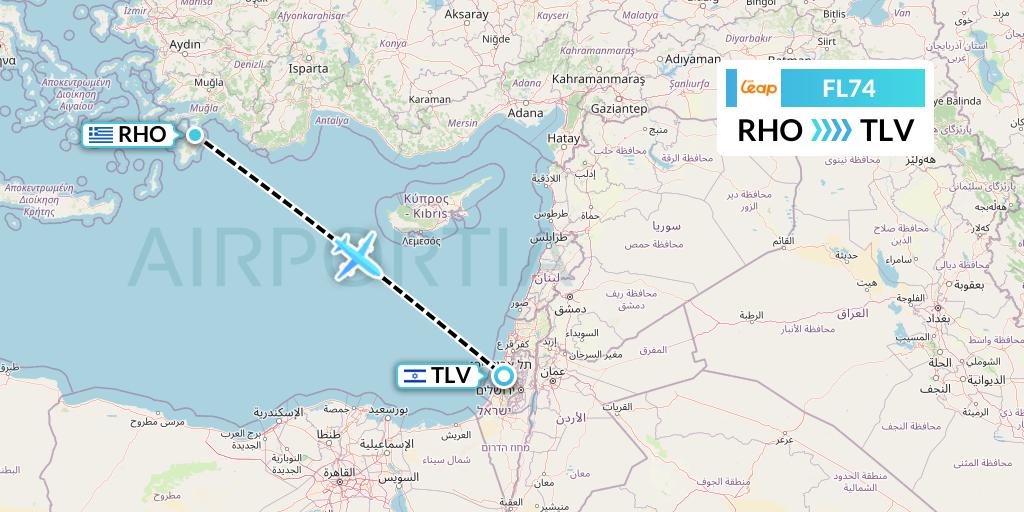 FL74 AirTran Flight Map: Rhodes to Tel Aviv