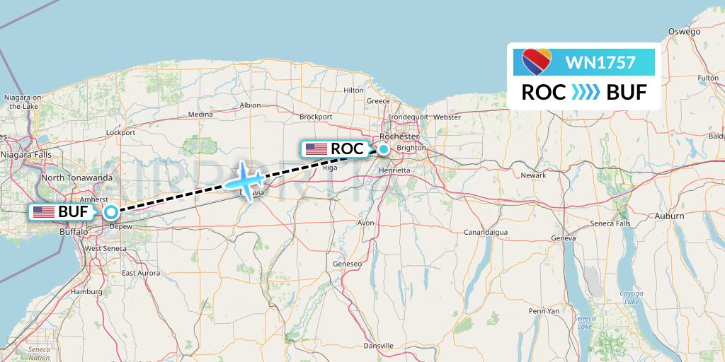 WN1757 Southwest Airlines Flight Map: Rochester to Buffalo