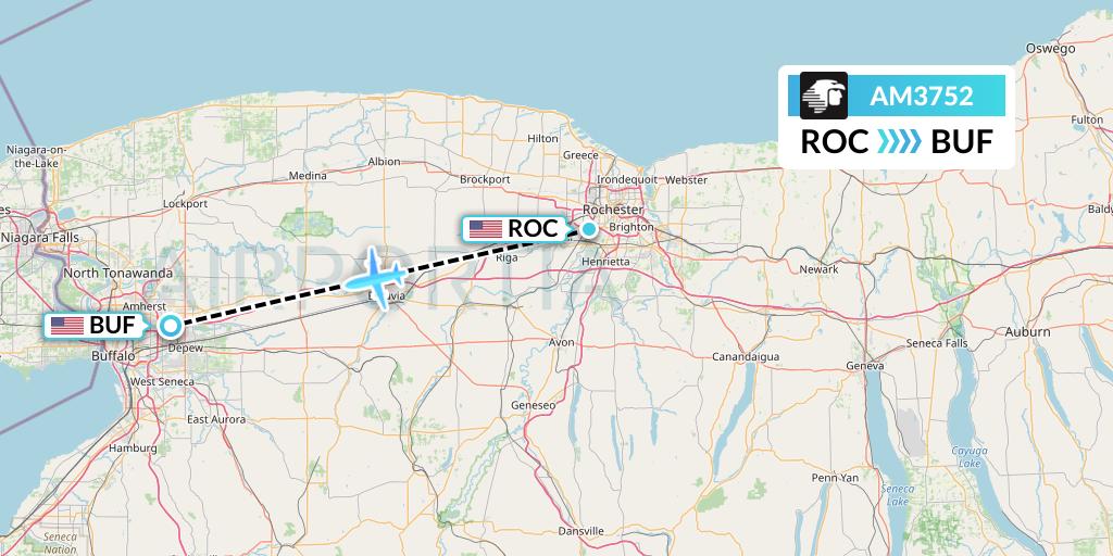 AM3752 Aeromexico Flight Map: Rochester to Buffalo
