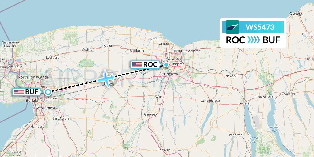 WS5473 WestJet Flight Map: Rochester to Buffalo