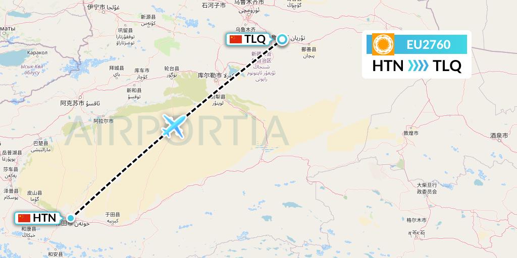 EU2760 Chengdu Airlines Flight Map: Hotan to Turpan