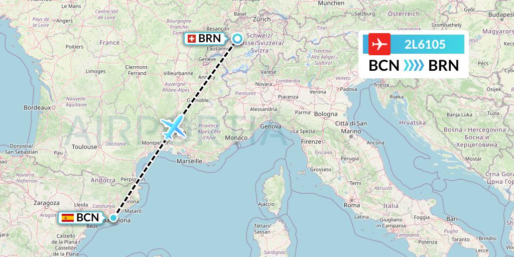 2L6105 Helvetic Airways Flight Map: Barcelona to Bern