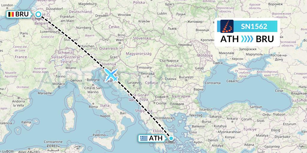 SN1562 Brussels Airlines Flight Map: Athens to Brussels