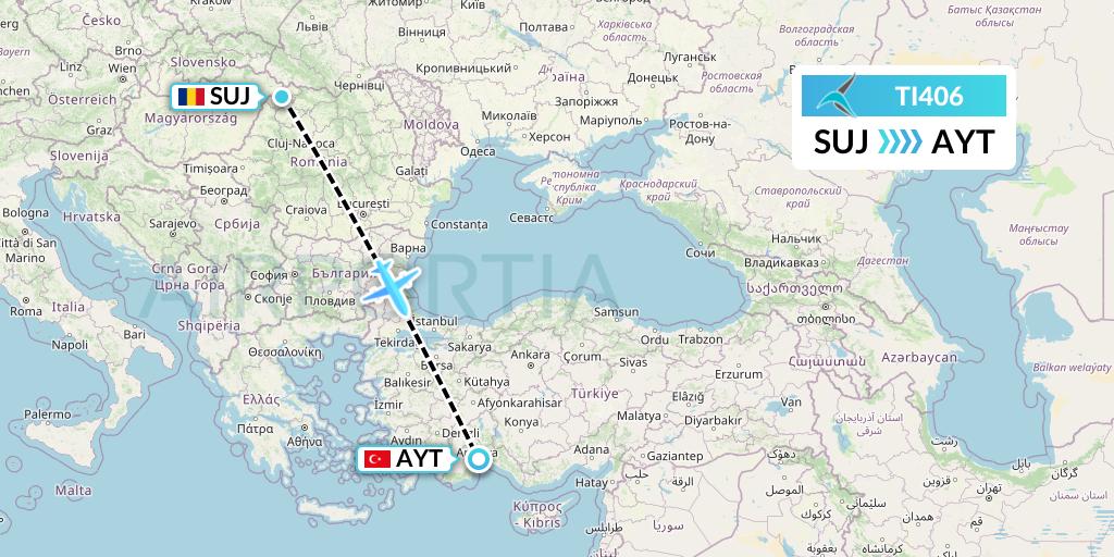 TI406 Tailwind Airlines Flight Map: Satu Mare to Antalya