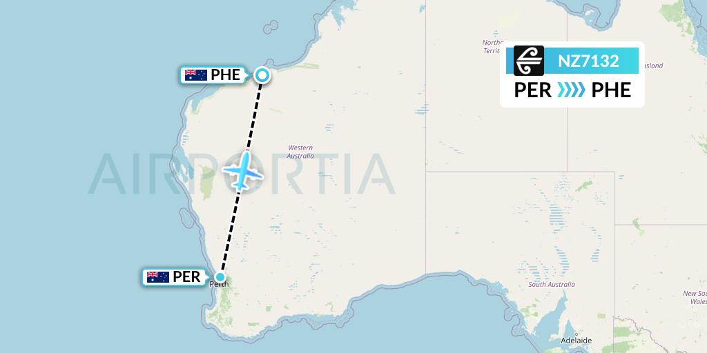 NZ7132 Air New Zealand Flight Map: Perth to Port Hedland