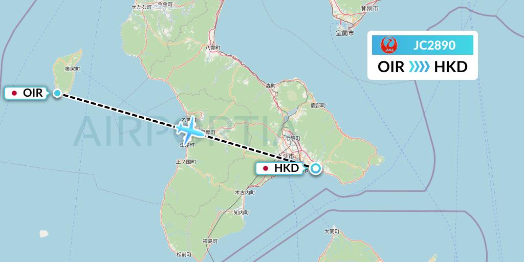 JC2890 Japan Air Commuter Flight Map: Japan to Hakodate