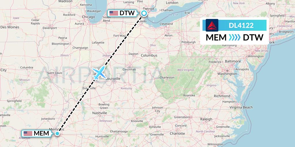 DL4122 Delta Air Lines Flight Map: Memphis to Detroit