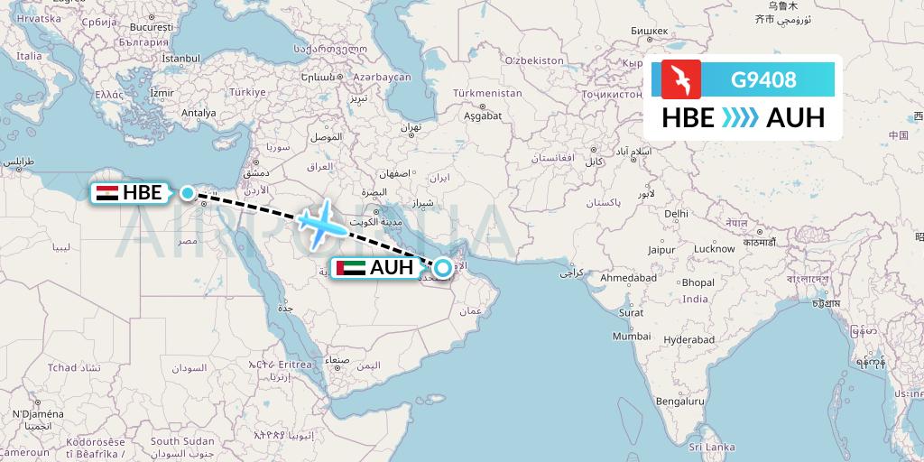 G9408 Air Arabia Flight Map: Alexandria to Abu Dhabi