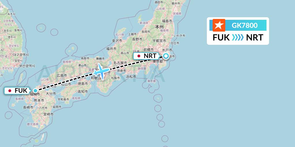 GK7800 JetStar Japan Flight Map: Fukuoka to Tokyo