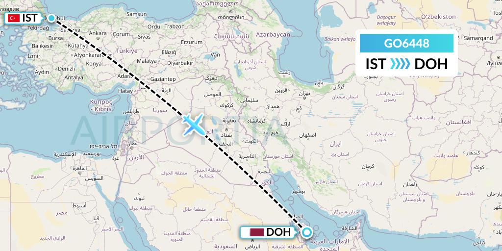 GO6448 ULS Airlines Cargo Flight Map: Istanbul to Doha