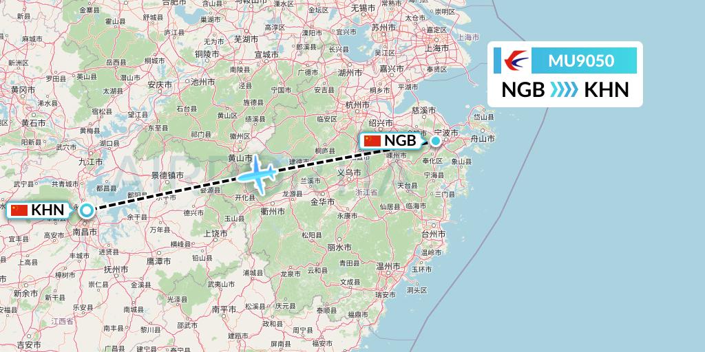 MU9050 China Eastern Airlines Flight Map: Ningbo to Nanchang