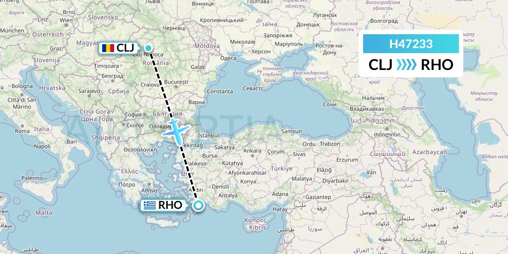 H47233 Hisky Europe Srl Flight Map: Cluj-Napoca to Rhodes