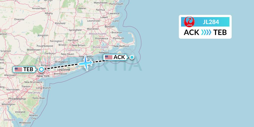 JL284 Japan Airlines Flight Map: Nantucket to Teterboro