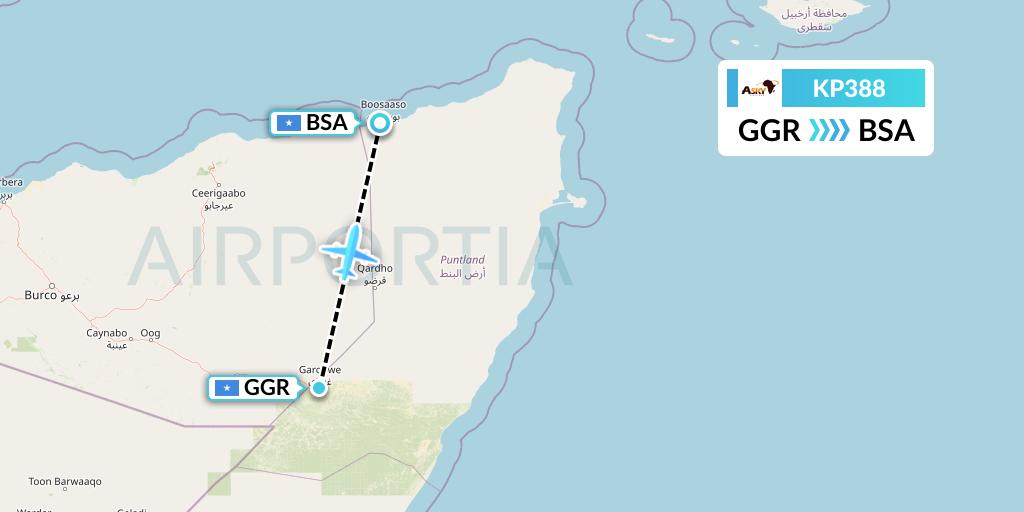 KP388 ASKY Flight Map: Garoe to Bosaso