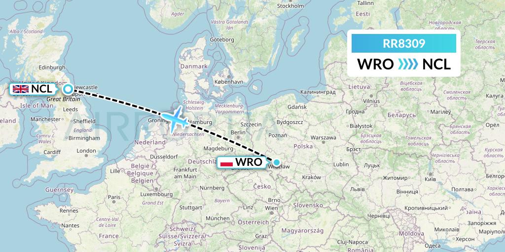 RR8309 Royal Air Force Flight Map: Wroclaw to Newcastle