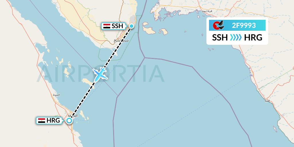 2F9993 twoFlex Taxi Aereo Flight Map: Sharm el-Sheikh to Hurghada