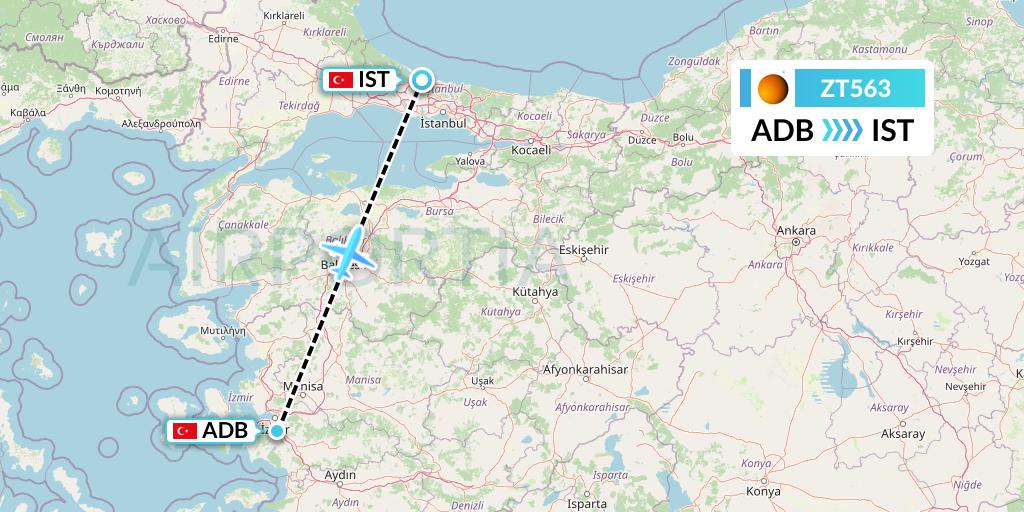 ZT563 Titan Airways Flight Map: Izmir to Istanbul