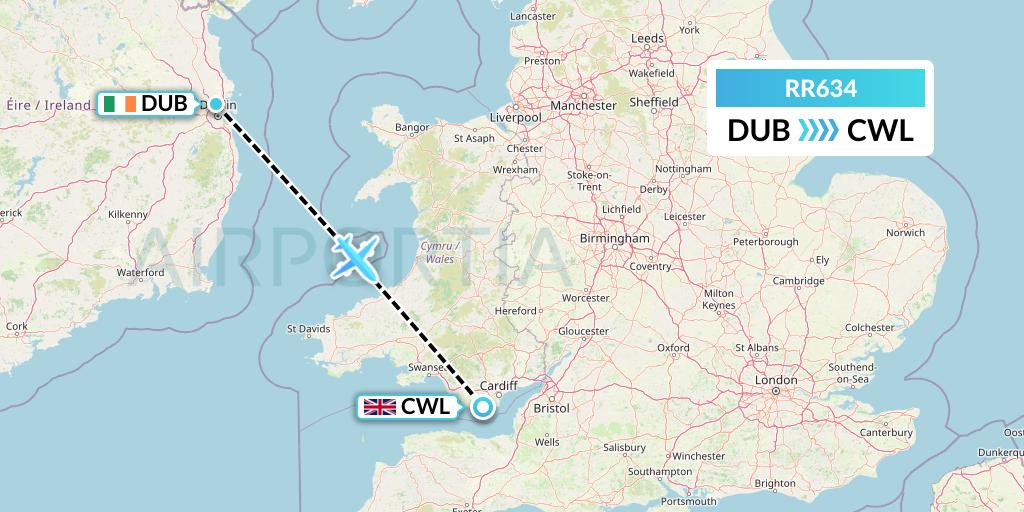 RR634 Royal Air Force Flight Map: Dublin to Cardiff
