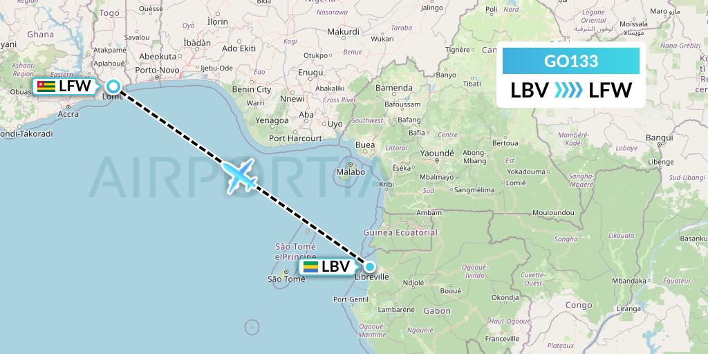 GO133 ULS Airlines Cargo Flight Map: Libreville to Lome