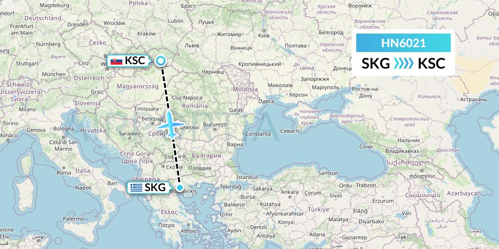 HN6021 Uab Heston Airlines Jsc Heston Airl Flight Map: Thessaloniki to Kosice
