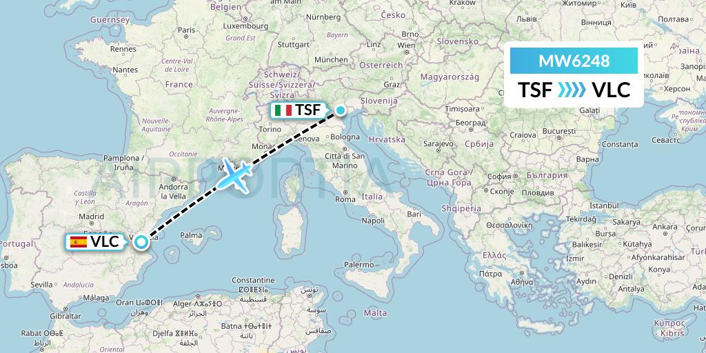 MW6248 Mokulele Flight Service Flight Map: Treviso to Valencia