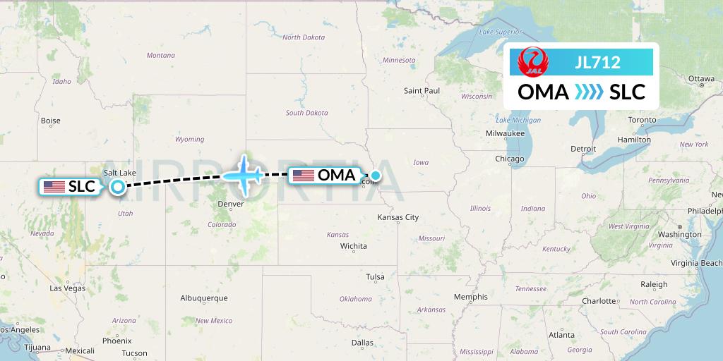 JL712 Japan Airlines Flight Map: Omaha to Salt Lake City