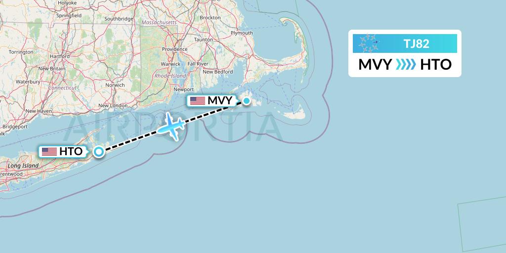 TJ82 Tradewind Aviation Flight Map: Martha's Vineyard to East Hampton