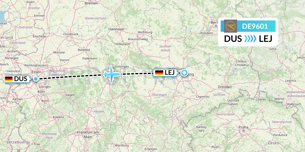 DE9601 Condor Flight Map: Dusseldorf to Leipzig