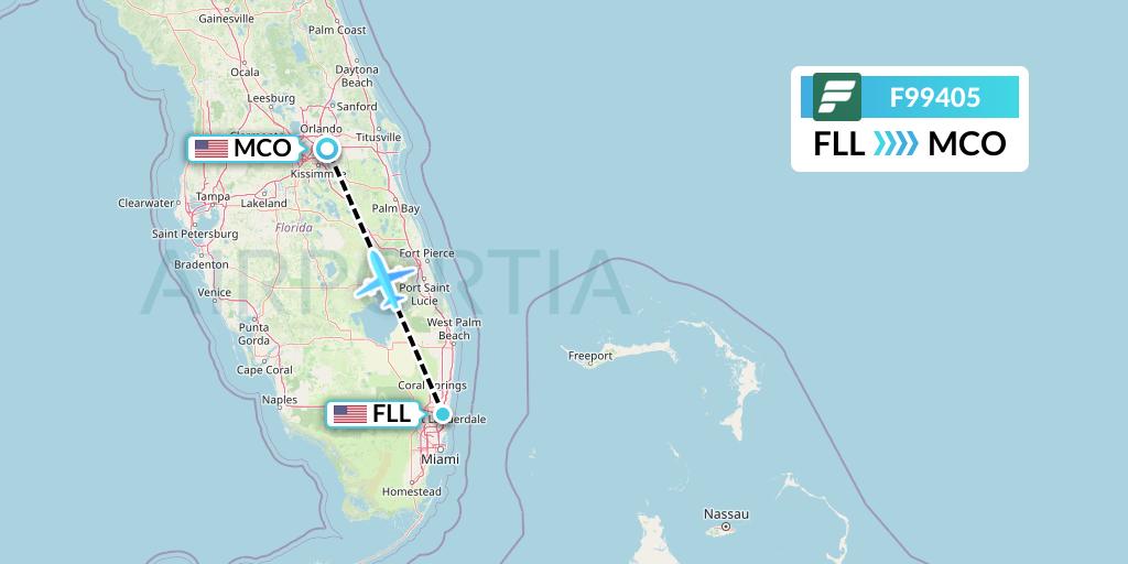 F99405 Frontier Airlines Flight Map: Fort Lauderdale to Orlando